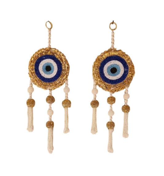 Handcrafted Blue Evil Eye Shubh Labh Wall Hanging