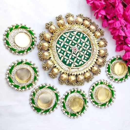 Handcrafted Tealight Holder Diya with Gota Rangoli Plate