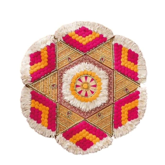 Handcrafted Gota Pati Work White Decorative Rangoli Mat