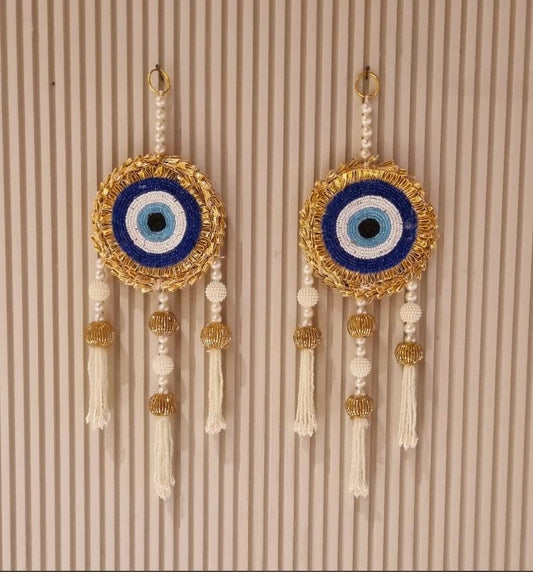 Handcrafted Blue Evil Eye Shubh Labh Wall Hanging