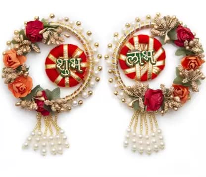 Handcrafted Ethnic Indian Art Wall Hanging Plate Shubh Labh (Pack of 2)