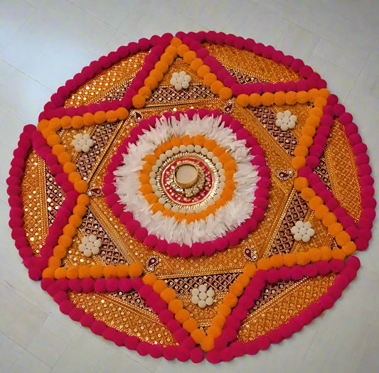 Handcrafted Gota Pati Work Decorative Rangoli Mat