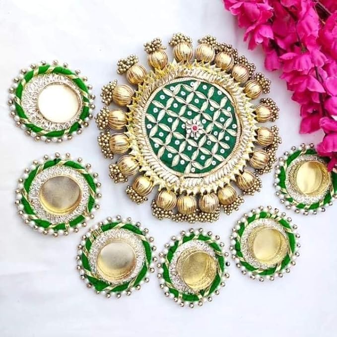 Handcrafted Tealight Holder Diya with Gota Rangoli Plate