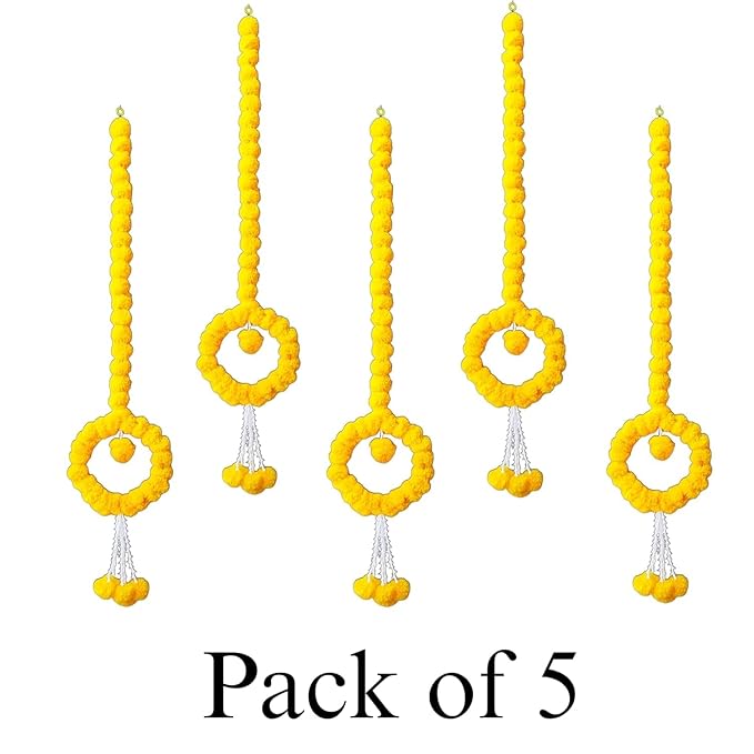 Handcrafted Beautiful Marigold Garland Wall Hanging (Pack of 5 Set)